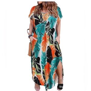 Tropical Leaf Print Maxi Dress